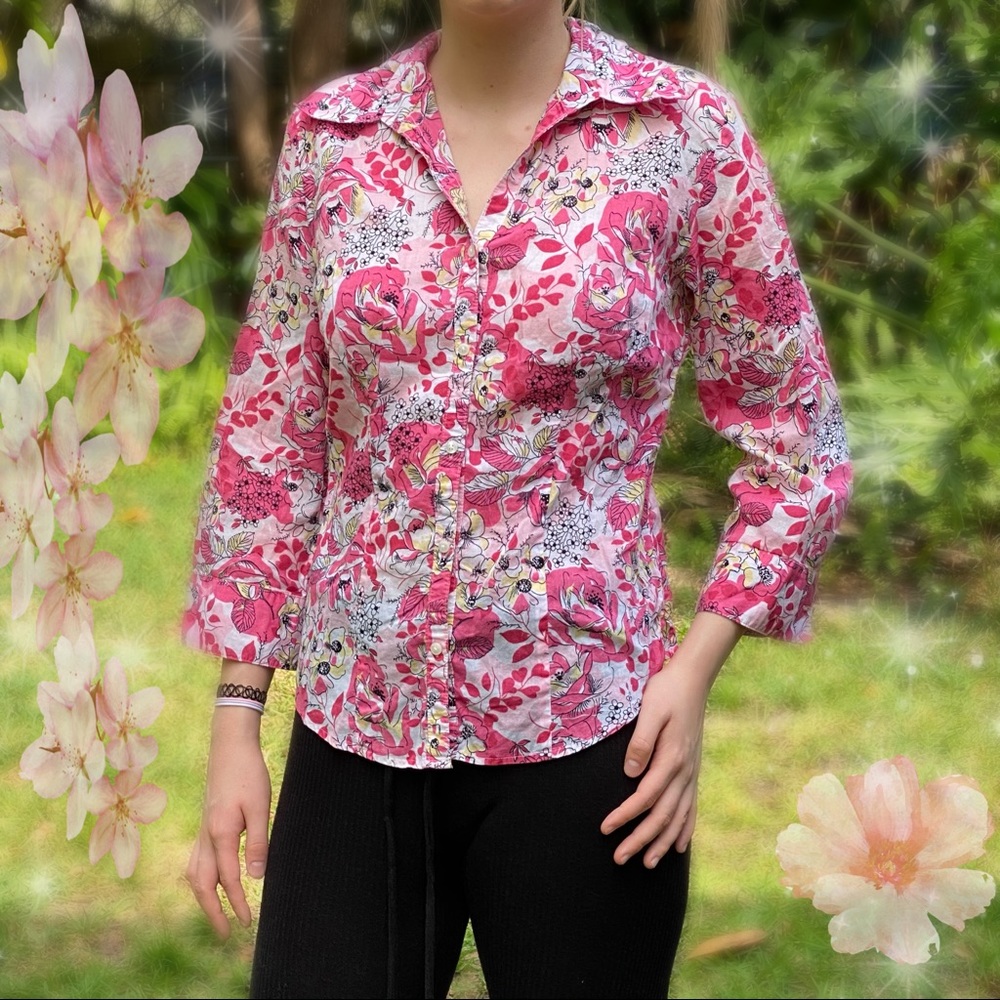 Pink floral button up from Loft size 4